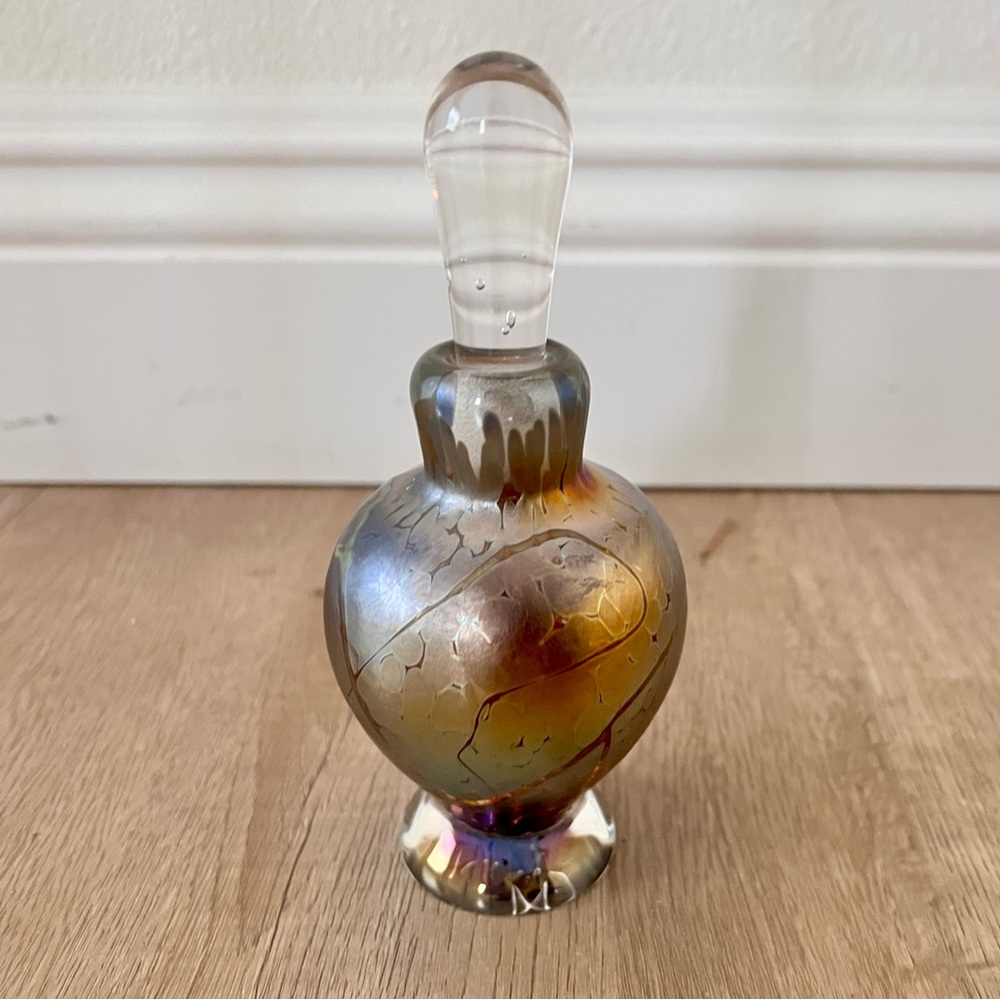 Vintage Signed‎ Art Glass Perfume Bottle 6.5" Limited Edition #115 Color Changes